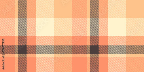 Funky tartan plaid design with a classic woven appearance and orange and light tones. The seamless textile pattern recreates the look of woven fabric and works well as a decorative surface background.