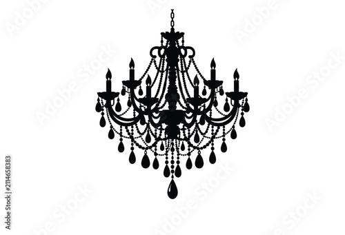 Black chandelier silhouette against a white background ornate lighting fixture