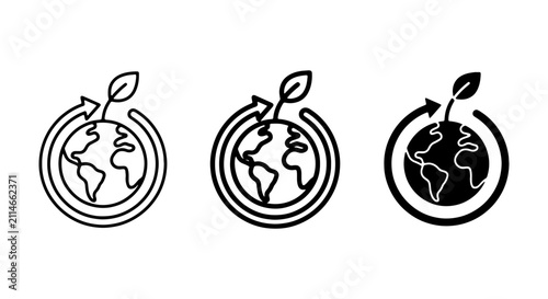 Foto Eco-friendly Earth icons, circular arrows, green leaf, global sustainability sym