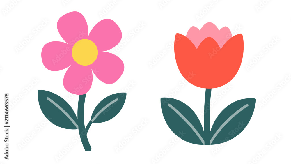 Fototapeta premium Simple vector illustration of two colorful flowers