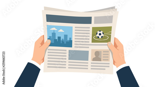 Hands holding open newspaper with city and football sections