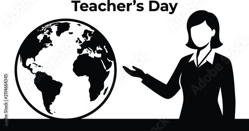 World globe and teacher silhouette on a white background