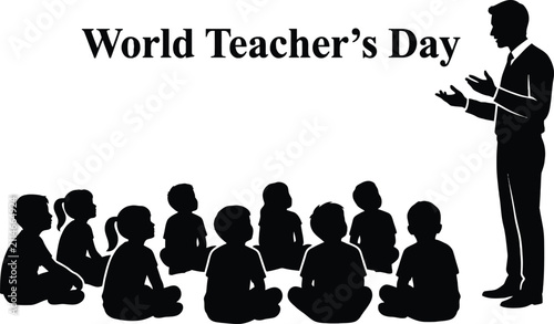 Teacher and students silhouette on a white background for world teachers day