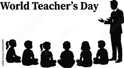 Teacher And Students Silhouette On White Background For World Teacher s Day