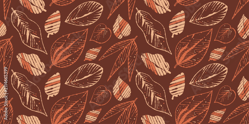 Hand Drawn Botanical Leaves Pattern – Vintage Engraving Style Vector Pattern