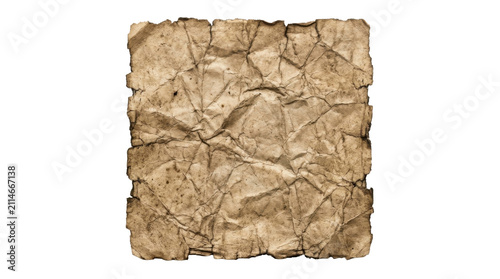 Square sheet of aged parchment paper on a transparent background PNG file