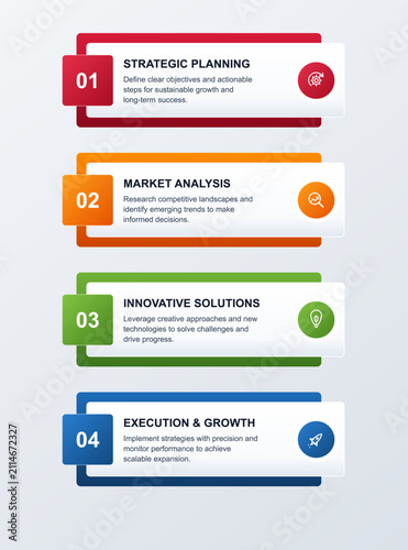 Business strategy presentation infographic template for corporate planning with infographic colorful banners
