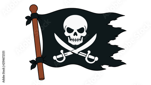 Black pirate flag with skull and crossed swords vector