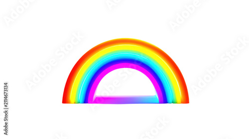 Glossy 3D rainbow arch icon with vibrant neon colors and glass reflection design element for children on white background