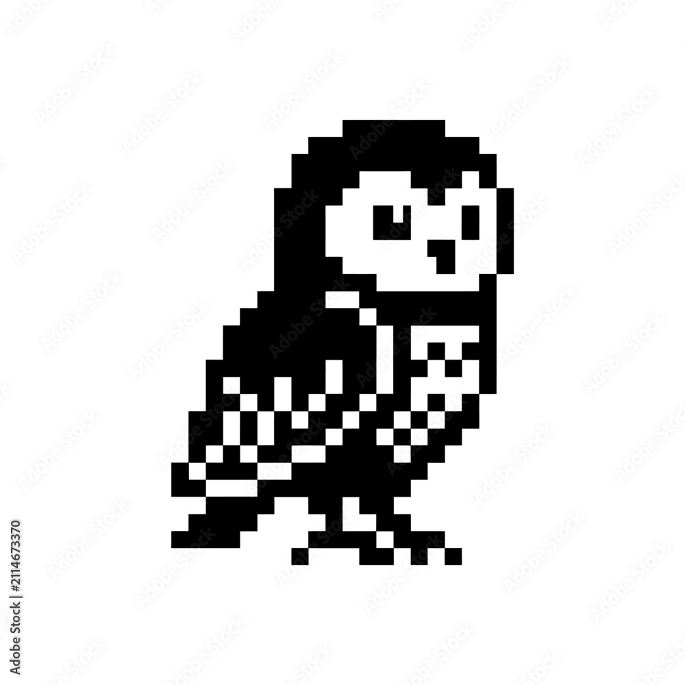 Fototapeta premium Pixel art owl bird silhouette icon.