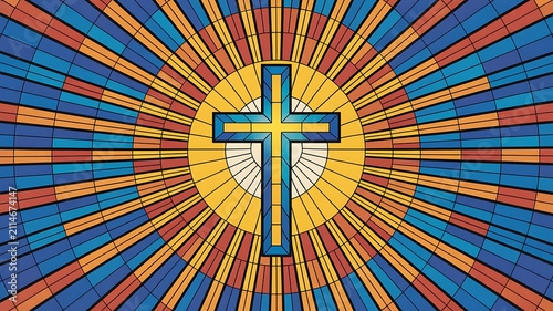 Christian cross with bright sunburst rays background
