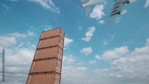 Airplane flying over cargo containers business deliver 4k