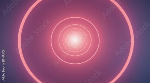 Neon concentric circle tunnel glowing pink light with soft purple gradient