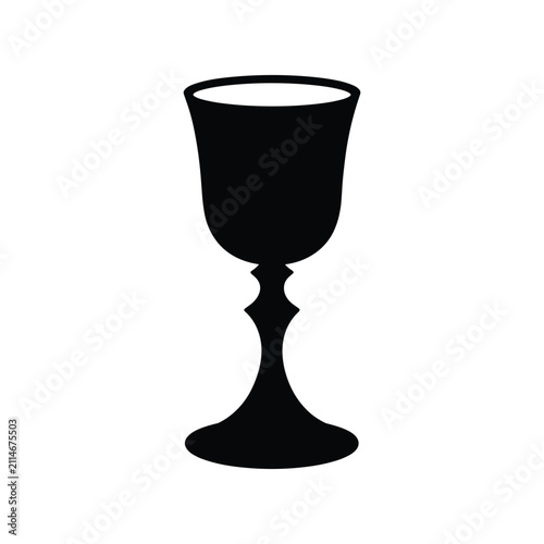 Kiddush cup goblet for jewish shabbat and holiday wine blessing vector silhouette icon set.