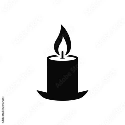 Lit candle flat vector icon for memorial services, holidays and religious events.