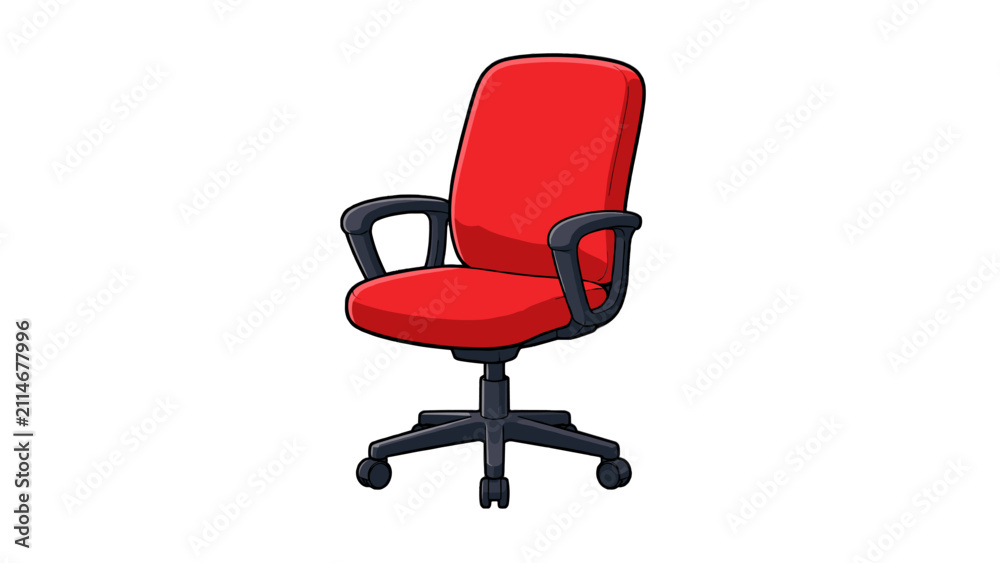 Obraz premium Red swivel office chair with black armrests and wheels