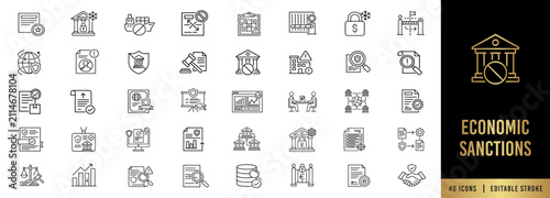 Bild auf Leinwand Economic sanctions and trade embargo line icon set, editable stroke