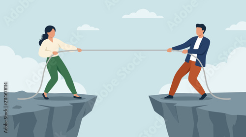 Tableau sur toile Conflict resolution and business competition concept with tug of war