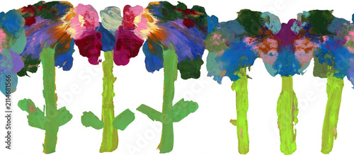Cuadro en lienzo Colorful abstract flowers painted with gouache on a transparent background