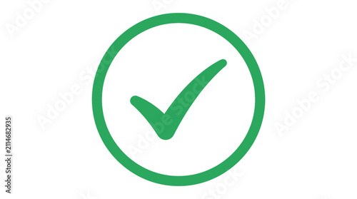 Bild auf Leinwand A vibrant green checkmark symbol enclosed within a perfect circular outline, signifying completion, approval, or correctness on a clean white background