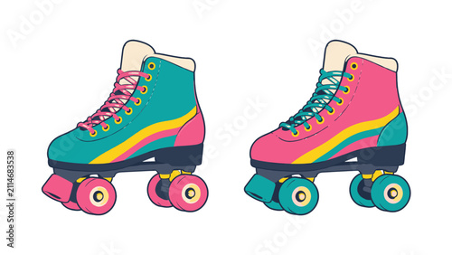 Colorful retro roller skates vector illustration pair