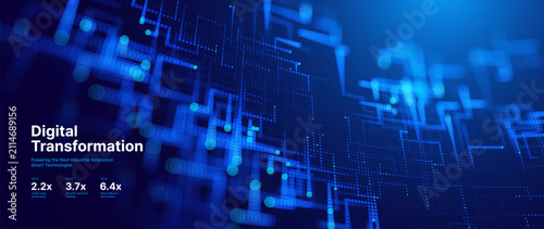 Digital Tech Background. Blue Glowing Pixel Circuit Dot Pattern. Data Lines for Tech Innovation, Science Research, AI Artificial Intelligence and Big Data Presentation. Vector Illustration