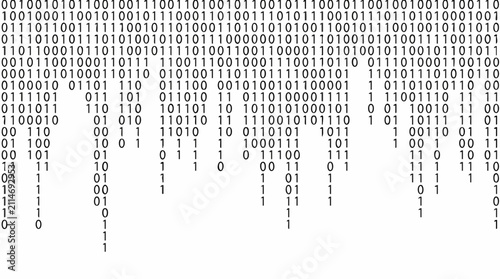 Binary code falling background, digital data stream vector, black and white matrix pattern for cybersecurity and programming concept