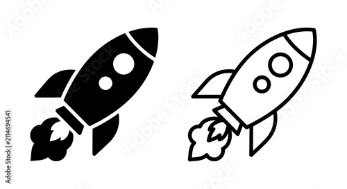 Cuadro en lienzo Rocket Ship Icon And Line Art Version Black And White Silhouette