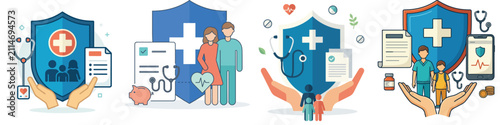 Vector illustration of a health insurance protection concept on a white background.