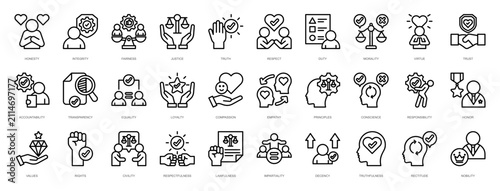 Konstfotografi Ethics Icon Set Outline Style