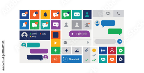 Cuadro en lienzo Messaging App Interface Icons Flat Design