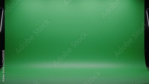 Green Screen Studio backdrop with dramatic lighting for compositing visual effects and motion graphics