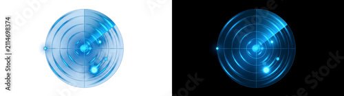 Blue radar screen display with target tracking blips ideal for use in PNG, Transparent and Black Background Versions for projects