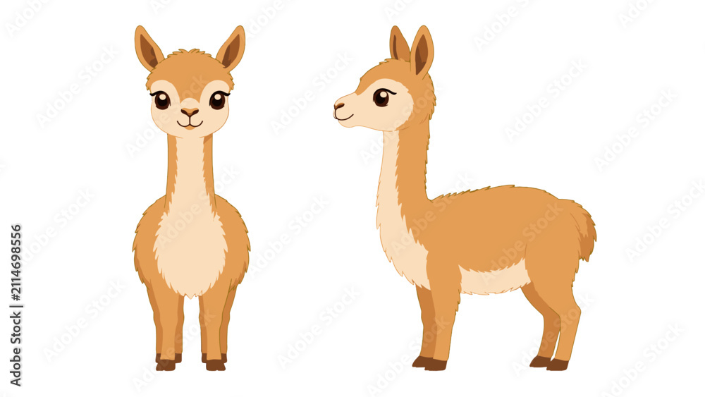 Fototapeta premium Cute llama character vector with front and side views