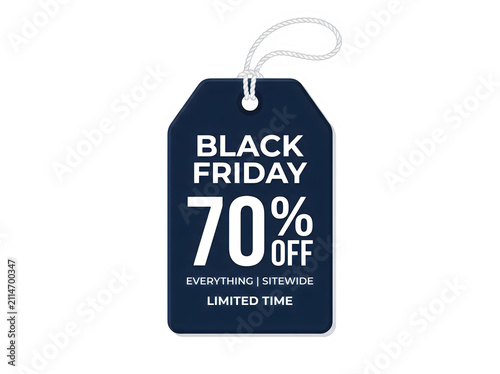 Black Friday 70% Off Sale Tag Vector Illustration Isolated on Transparent Background