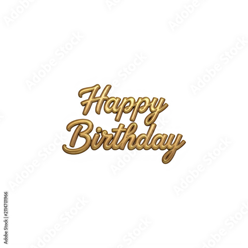 Happy Birthday Gold 3D Text Illustration Isolated on Transparent Background