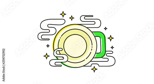 Sparkling clean plate with rising steam and stars