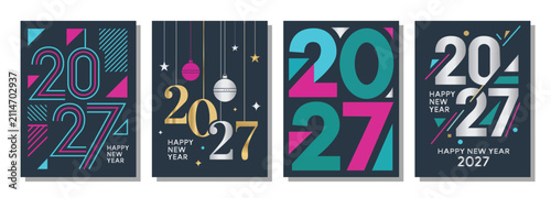 Fotografía Dynamic 2027 new year card collection with neon colors stylish lines and modern templates