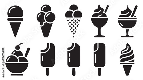 Foto Professional ice cream icons featuring bitten bars soft serve and bowl varieties for apps