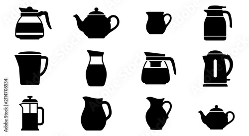 Collection Of Teapots Cups And Pitchers In Black Silhouette