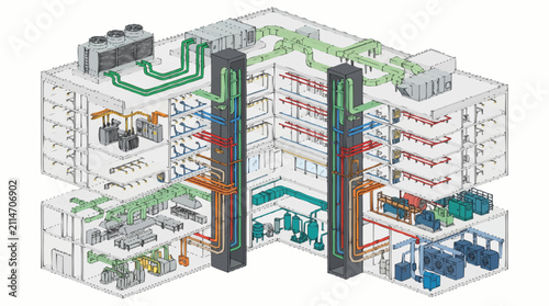 Detailed Isometric View of Industrial Factory Interior Layout.