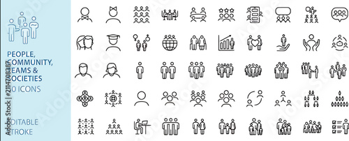 People community teams and societies line icons set for social network, group, and leadership