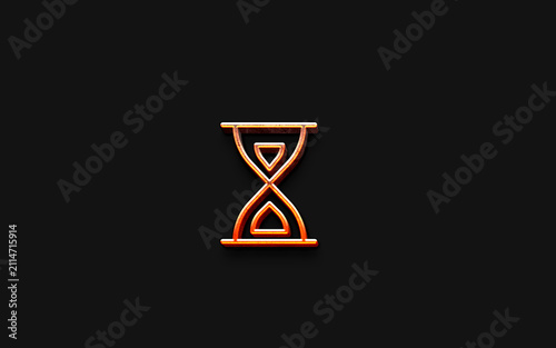 3D Hourglass Icon with Flowing Sand on black background. 3D Hourglass icon showing sand flowing steadily. 3D Neon lighting hourglass timer icon symbol on dark background.