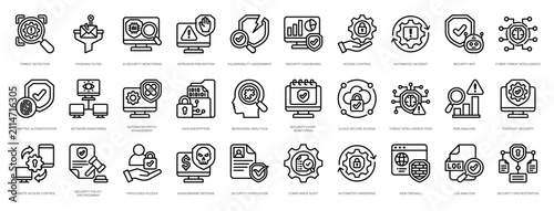Obraz na płótnie Automation Security Icon Set Outline Style