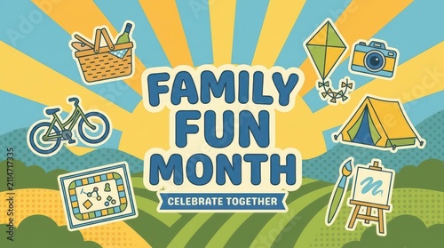 Family fun month celebration illustration