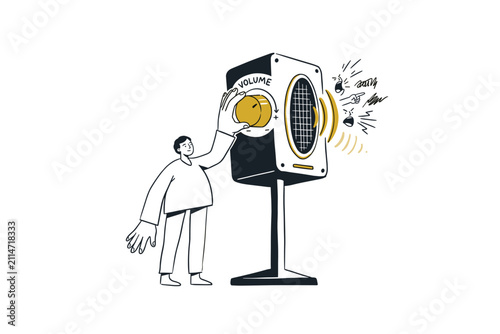 Person turning up the volume on a speaker causing noise and distress