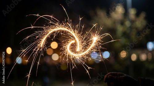 Glowing sparkler swirl in the dark light spiral