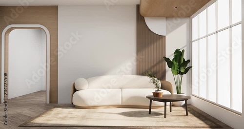 sofa and decoration japanese on Modern room interior wabisabi style.3D rendering