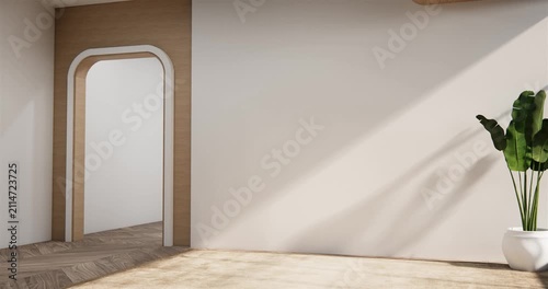 Japan style empty room with white wall with wood wall design. 3d rendering