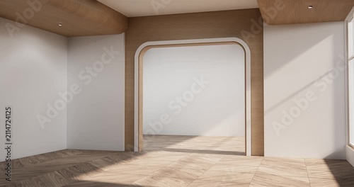Japan style empty room with white wall with wood wall design. 3d rendering